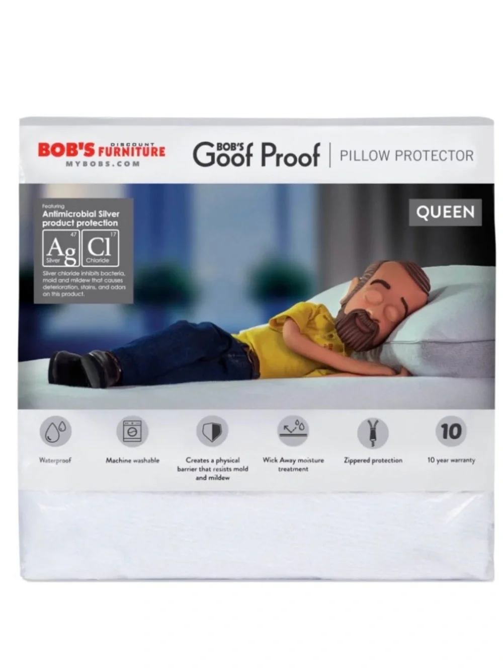Bob's Goof Proof NWT Set of 2 Factory Sealed Queen Size Pillow White Protectors